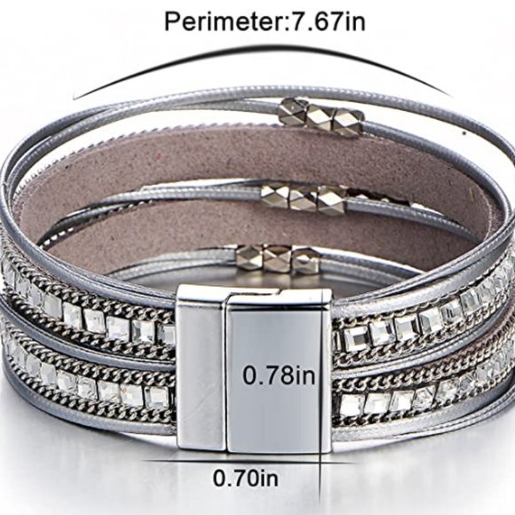 Wrap-Around Crystal Rhinestone Leather Bracelet - Picture 5 of 6